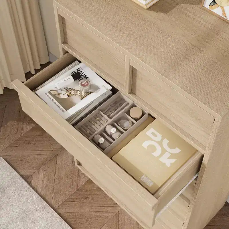 Comò a 7 cassetti per camera da letto, cassettiera alta 46 cm con 7 ampi cassetti, organizer in legno per casa, ufficio