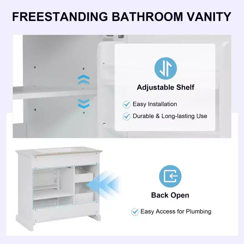 MAYEERTY 36 Mobile Bagno Lavabo in Ceramica 4 Cassetti 1 Anta con Chiusura Ammortizzata Maniglie in Metallo Indipendente Nero