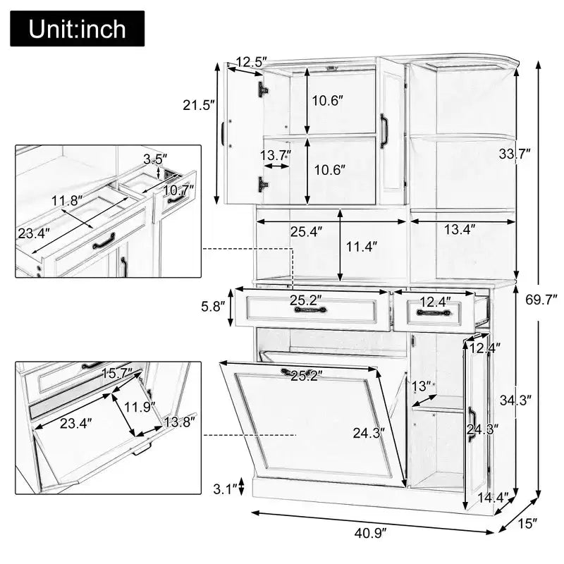 MAYEERTY Mobile Contenitore Alto Indipendente con Cassetti Ante Ripiani Regolabili Cassetto a Ribalta MDF