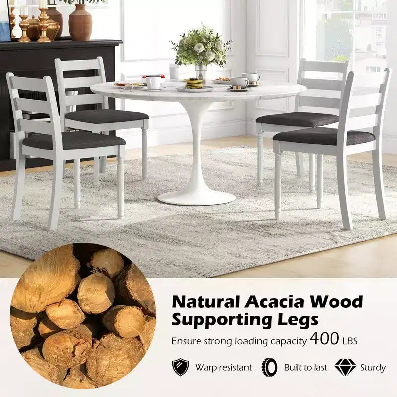 Costway Set di 4 Sedie da Pranzo in Legno con Gambe in Legno di Acacia, Cuscino Imbottito e Schienale a Pioli