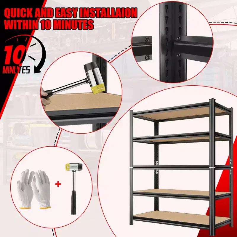 Scaffale di archiviazione modulare Clihome a 5 livelli, capacità di 226 kg/ripiano, divisibile in 2 unità separate