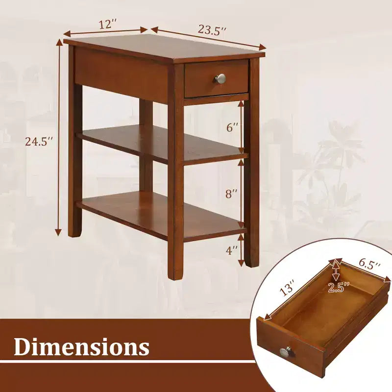 Tavolini stretti Costway con ripiani a cassetto e gambe in legno di gomma Tavolino da divano
