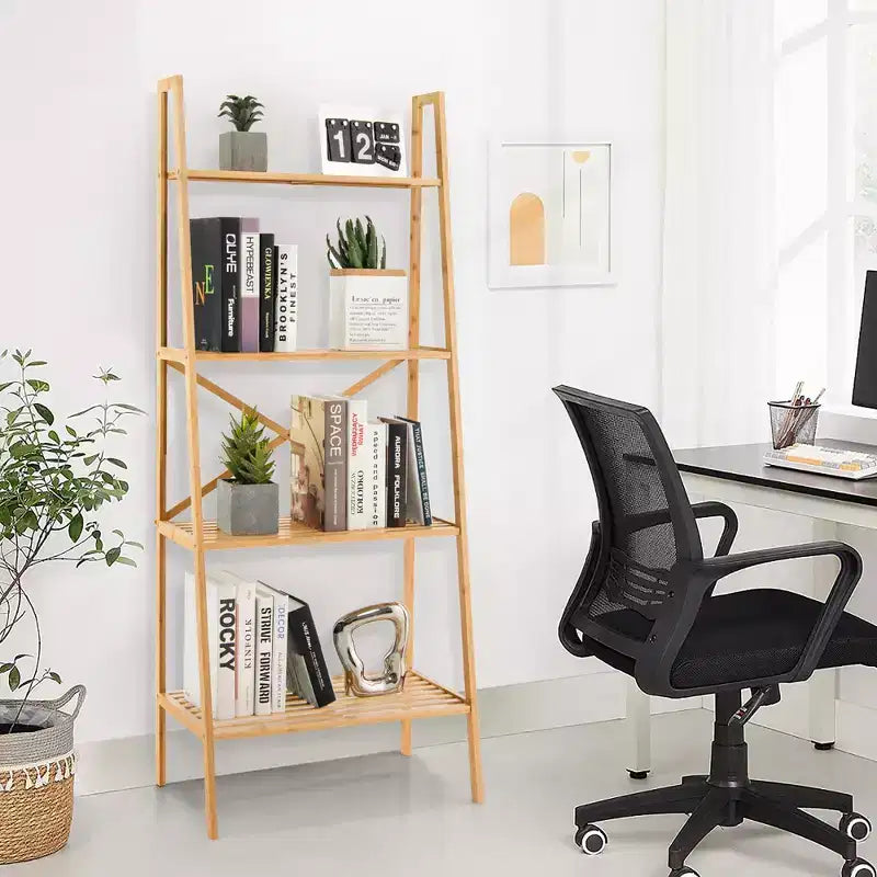 Costway 2 pz Scaffale a Scala a 4 Ripiani in Bambù Libreria Espositore Porta Piante