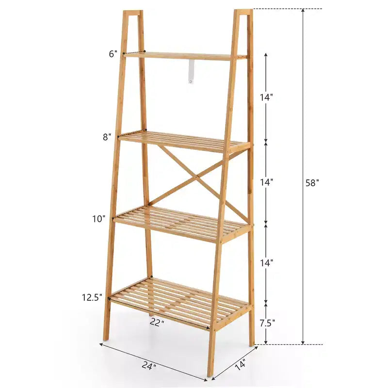 Costway 2 pz Scaffale a Scala a 4 Ripiani in Bambù Libreria Espositore Porta Piante