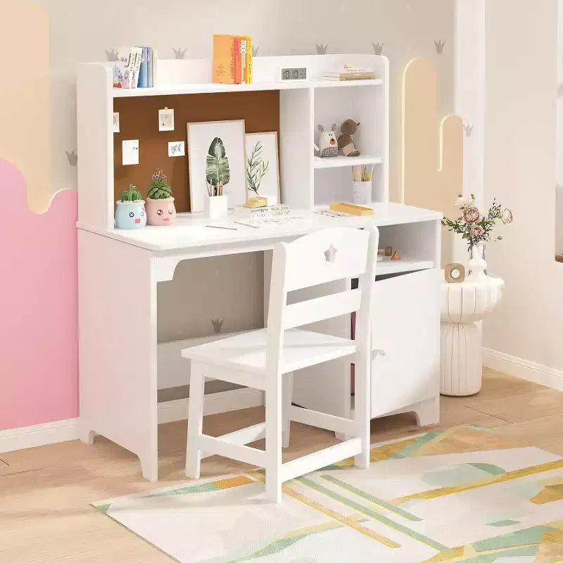 Set scrivania e sedia per bambini con contenitore, tavolo ergonomico per bambini con libreria e organizer, regalo per bambini e bambine dai 3 agli 8 anni