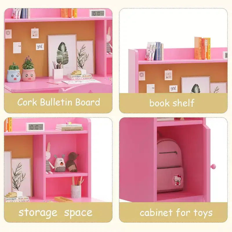 Set scrivania e sedia per bambini con contenitore, tavolo ergonomico per bambini con libreria e organizer, regalo per bambini e bambine dai 3 agli 8 anni