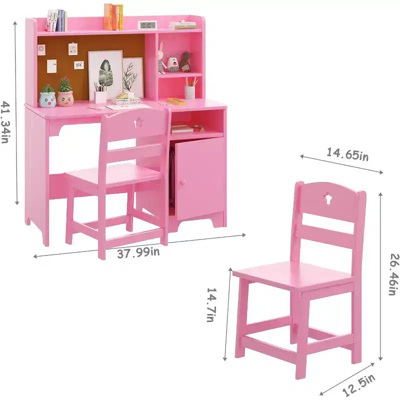 Set scrivania e sedia per bambini con contenitore, tavolo ergonomico per bambini con libreria e organizer, regalo per bambini e bambine dai 3 agli 8 anni
