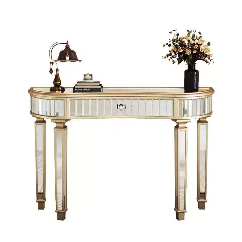 Tavolo consolle a specchio moderno da 47 pollici con cassetto, tavolo da ingresso a mezza luna per corridoio, spogliatoio o soggiorno - Panipeachy