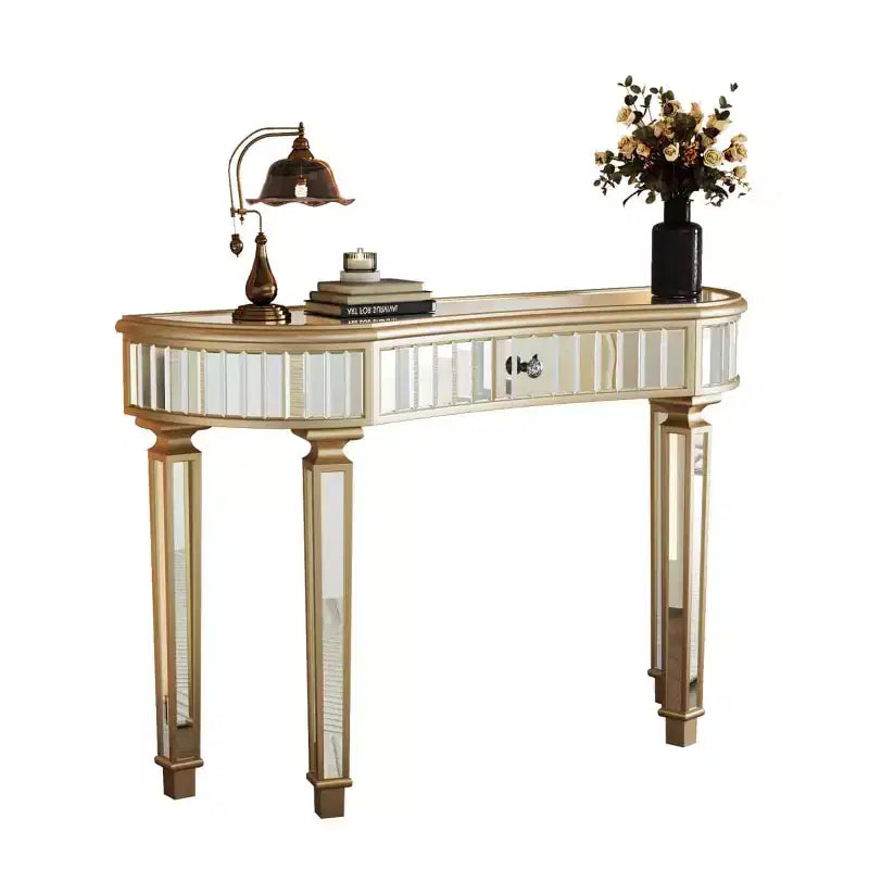Tavolo consolle a specchio moderno da 47 pollici con cassetto, tavolo da ingresso a mezza luna per corridoio, spogliatoio o soggiorno - Panipeachy
