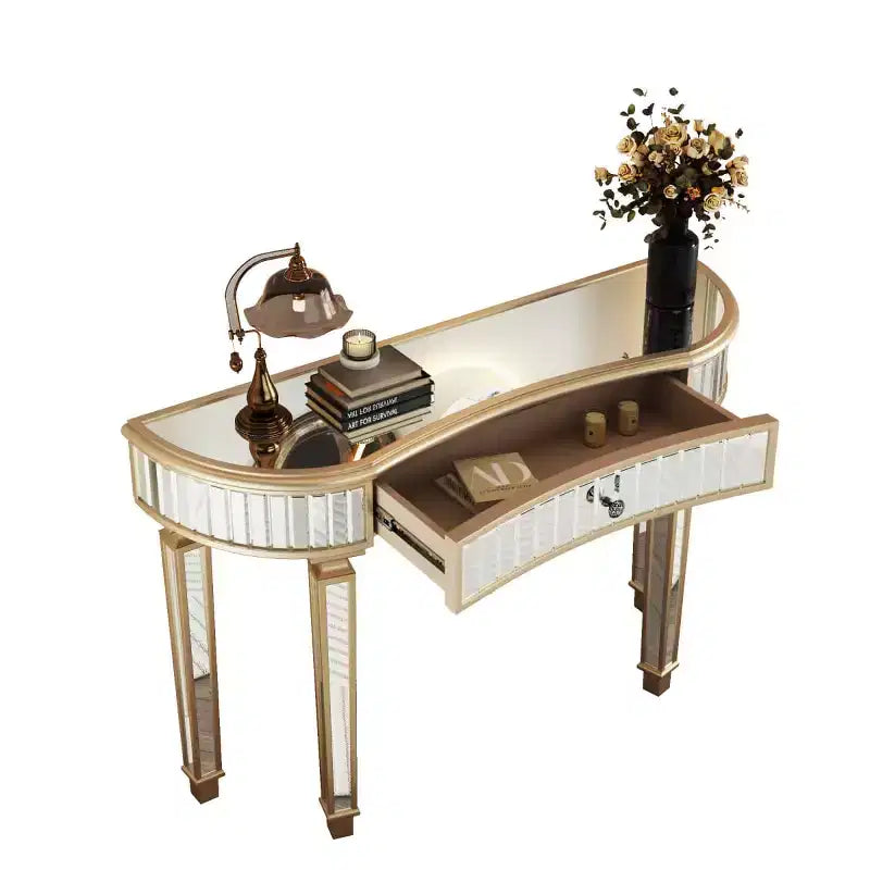 Tavolo consolle a specchio moderno da 47 pollici con cassetto, tavolo da ingresso a mezza luna per corridoio, spogliatoio o soggiorno - Panipeachy