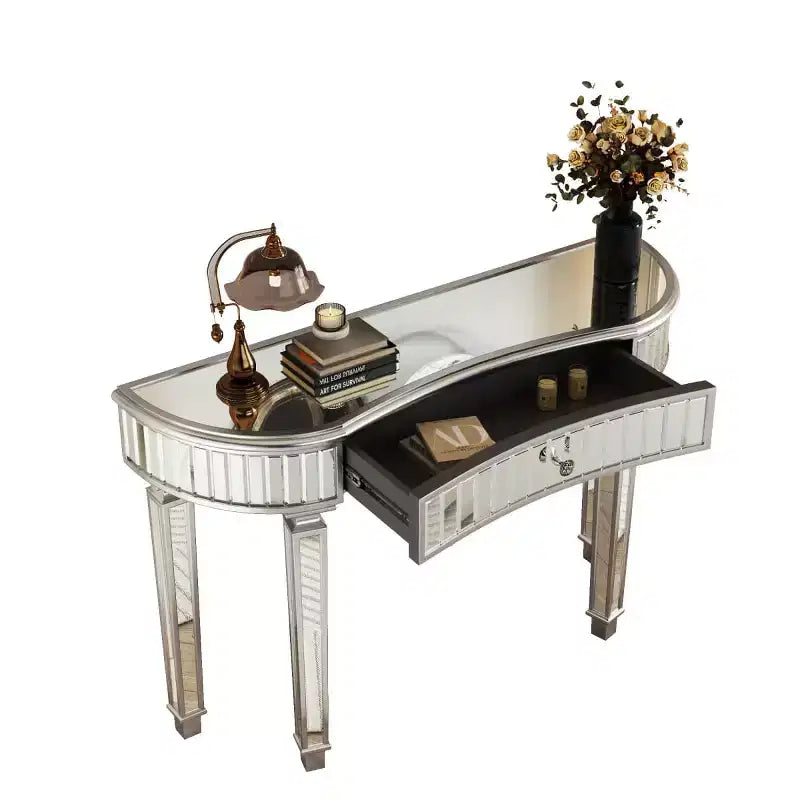 Tavolo consolle a specchio moderno da 47 pollici con cassetto, tavolo da ingresso a mezza luna per corridoio, spogliatoio o soggiorno - Panipeachy