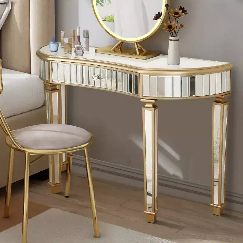 Tavolo consolle a specchio moderno da 47 pollici con cassetto, tavolo da ingresso a mezza luna per corridoio, spogliatoio o soggiorno - Panipeachy