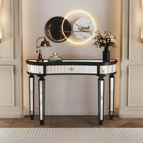 47 Modern Mirrored Console Table with Storage Drawer, Half-Moon Entryway Table for Hallway, Dressing Room, or Living Room - Panipeachy