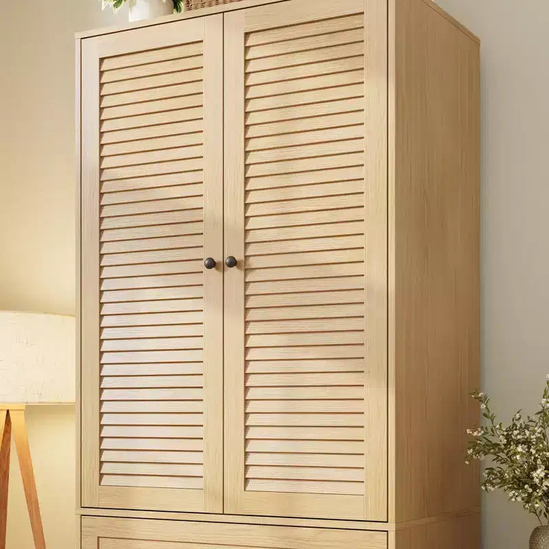 Armadio in legno COZONY con asta appendiabiti e cassetti, armadio a doppia anta per camera da letto