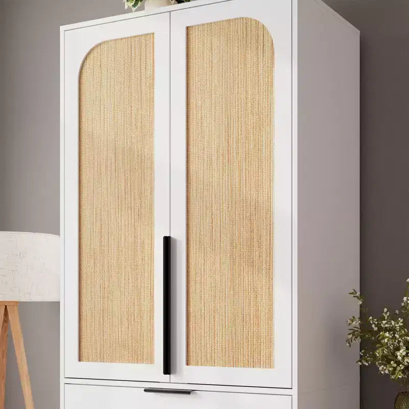 Armadio in legno COZONY con asta appendiabiti e cassetti, armadio a doppia anta per camera da letto