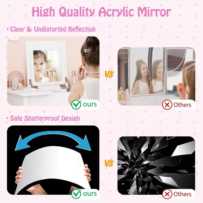 Costway Set Tavolino e Sedia da Toilette per Bambini 2-in-1, Scrivania da Trucco da Principessa