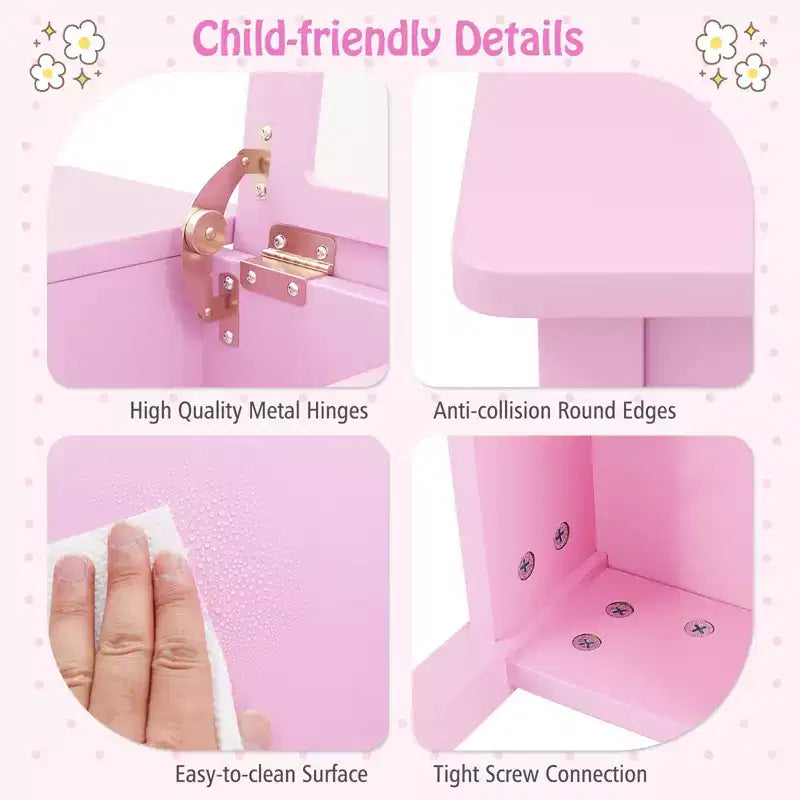Costway Set Tavolino e Sedia da Toilette per Bambini 2-in-1, Scrivania da Trucco da Principessa