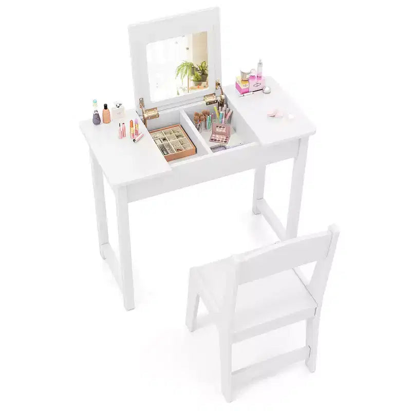 Costway Set Tavolino e Sedia da Toilette per Bambini 2-in-1, Scrivania da Trucco da Principessa