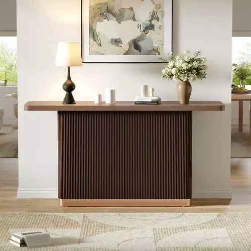 58 Narrow Console Table with Ash Veneer Top, Modern Sofa Table, Entryway Table for Living Room, Hallway, or Foyer-Panipeachy