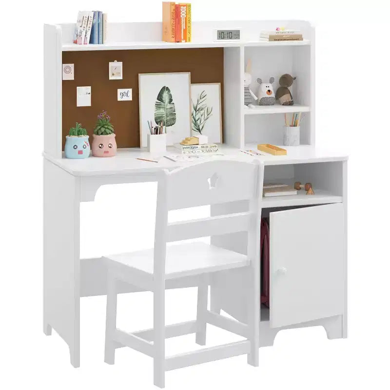 Set Scrivania e Sedia per Bambini, Scrivania per Studenti con Cassettiera e Mobiletto, per Camera da Letto e Studio dei Bambini