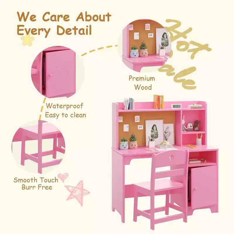Set Scrivania e Sedia per Bambini, Scrivania per Studenti con Cassettiera e Mobiletto, per Camera da Letto e Studio dei Bambini