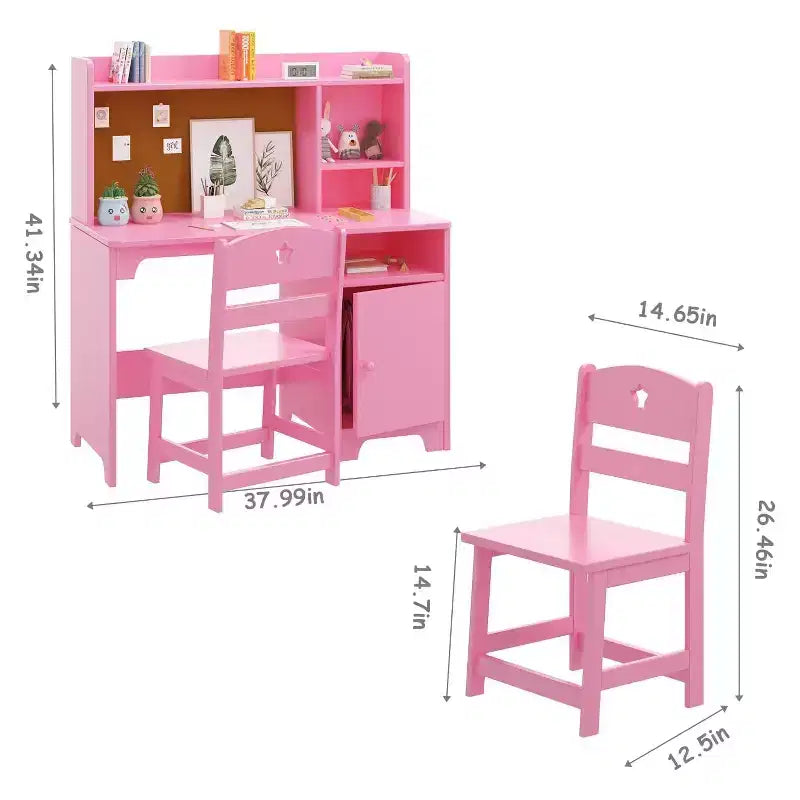 Set Scrivania e Sedia per Bambini, Scrivania per Studenti con Cassettiera e Mobiletto, per Camera da Letto e Studio dei Bambini