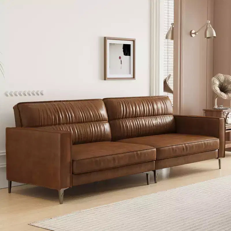 Luck Live Contemporary 86.61 inch Luxury Brown Oil Wax Leather Couch - High-End Vintage Sofa with Sturdy Frame and Cozy Feel Brown