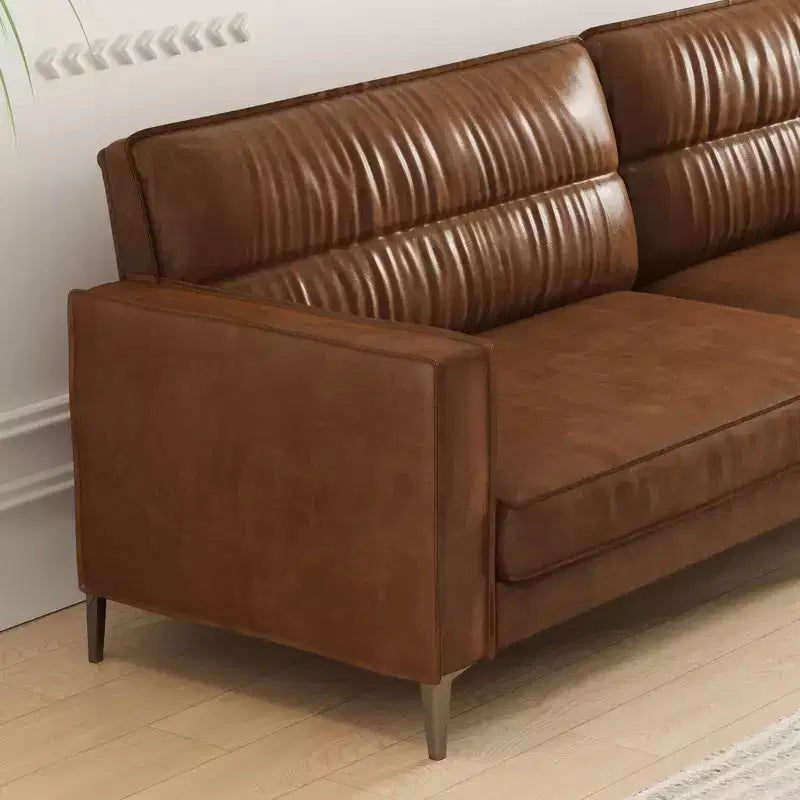 Divano di lusso in pelle oliata e cerata da 220 cm – Sofà vintage marrone di alta gamma con telaio robusto