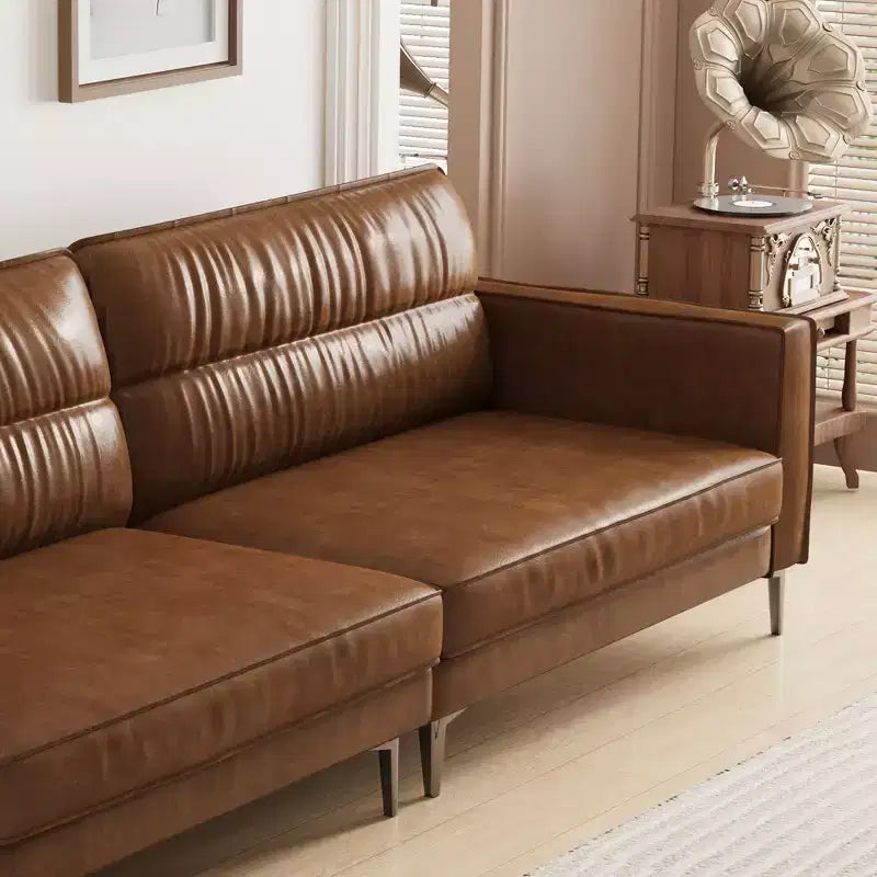 Divano di lusso in pelle oliata e cerata da 220 cm – Sofà vintage marrone di alta gamma con telaio robusto