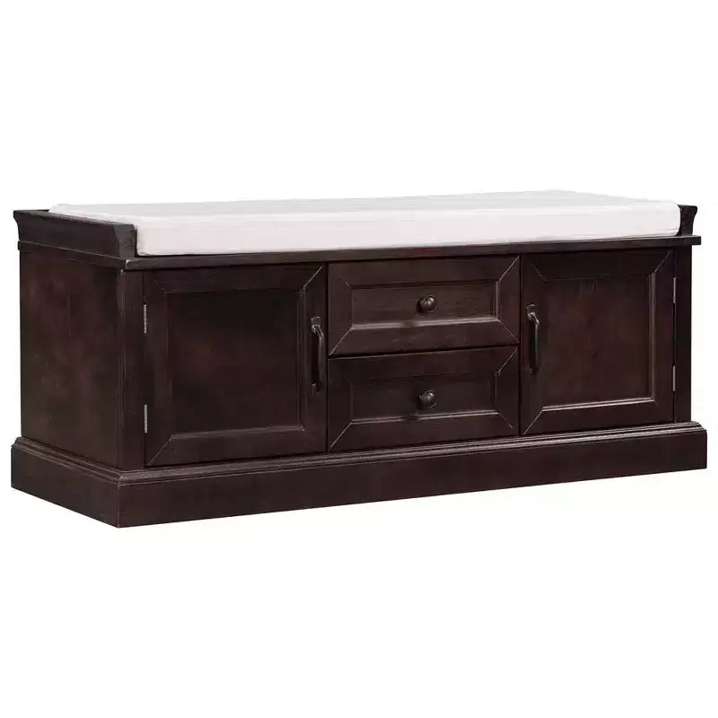 Panca Contenitore in Legno, Panca Contenitore da Ingresso con Cassetti e Ante, Panca Portascarpe da Foyer con Cuscino Rimovibile per Ingresso, Camera da Letto, Soggiorno