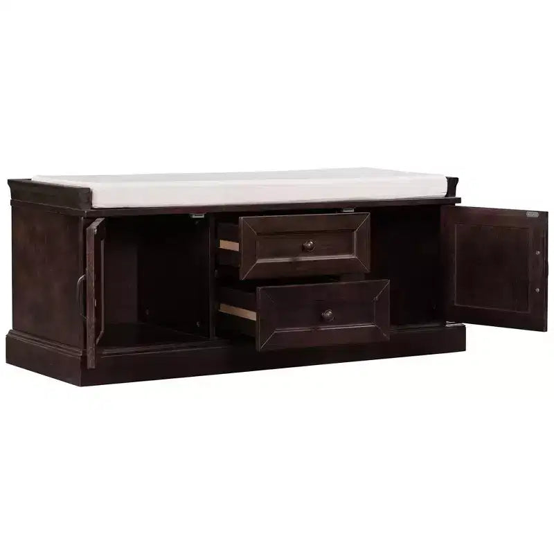Panca Contenitore in Legno, Panca Contenitore da Ingresso con Cassetti e Ante, Panca Portascarpe da Foyer con Cuscino Rimovibile per Ingresso, Camera da Letto, Soggiorno