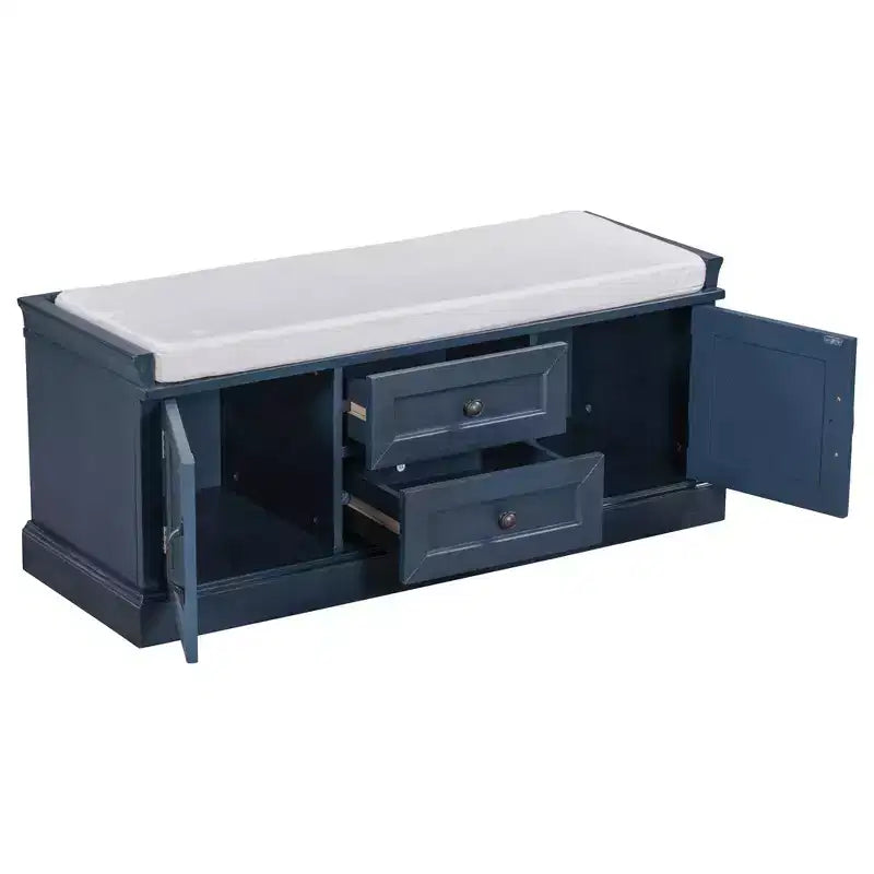 Panca Contenitore in Legno, Panca Contenitore da Ingresso con Cassetti e Ante, Panca Portascarpe da Foyer con Cuscino Rimovibile per Ingresso, Camera da Letto, Soggiorno