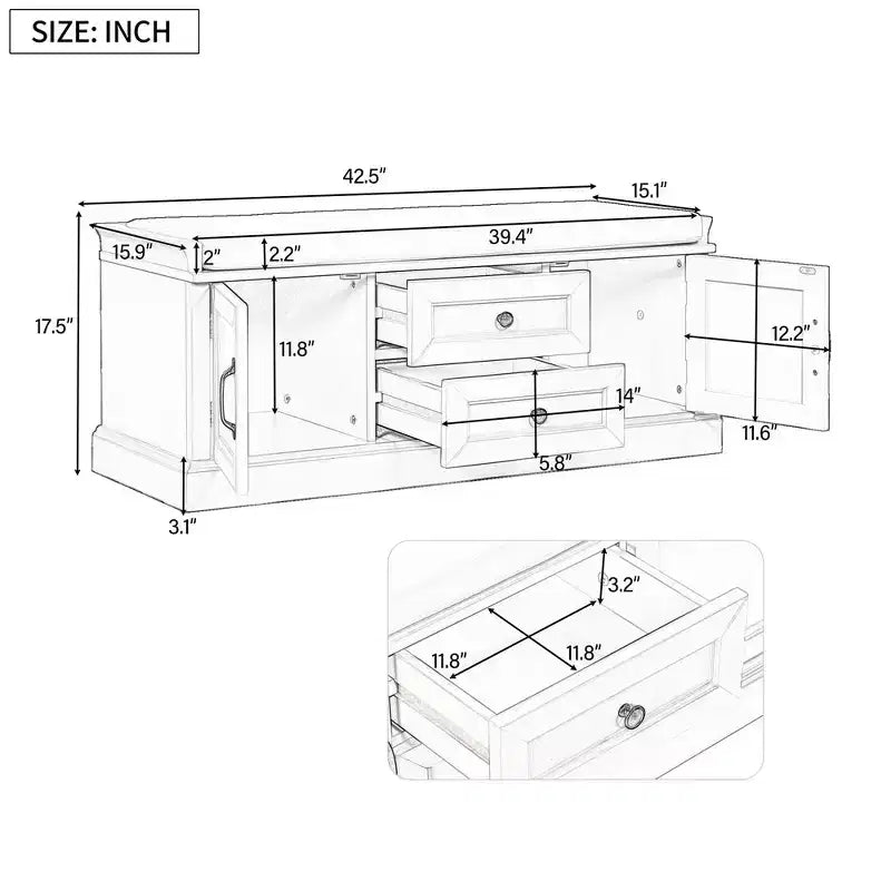 Panca Contenitore in Legno, Panca Contenitore da Ingresso con Cassetti e Ante, Panca Portascarpe da Foyer con Cuscino Rimovibile per Ingresso, Camera da Letto, Soggiorno
