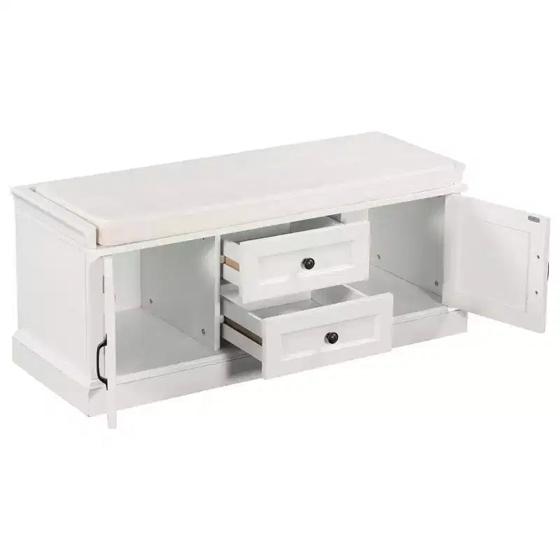 Panca Contenitore in Legno, Panca Contenitore da Ingresso con Cassetti e Ante, Panca Portascarpe da Foyer con Cuscino Rimovibile per Ingresso, Camera da Letto, Soggiorno