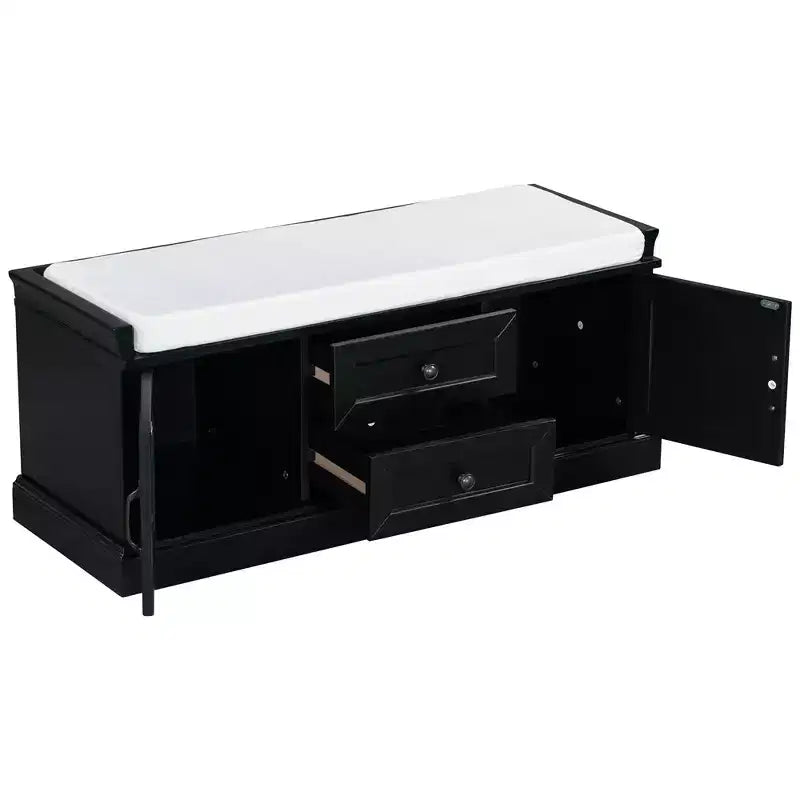 Panca Contenitore in Legno, Panca Contenitore da Ingresso con Cassetti e Ante, Panca Portascarpe da Foyer con Cuscino Rimovibile per Ingresso, Camera da Letto, Soggiorno