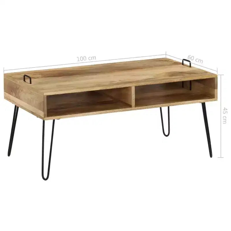Tavolino da caffè in legno massello di mango – Finitura naturale, 100x60x45 cm, Soggiorno