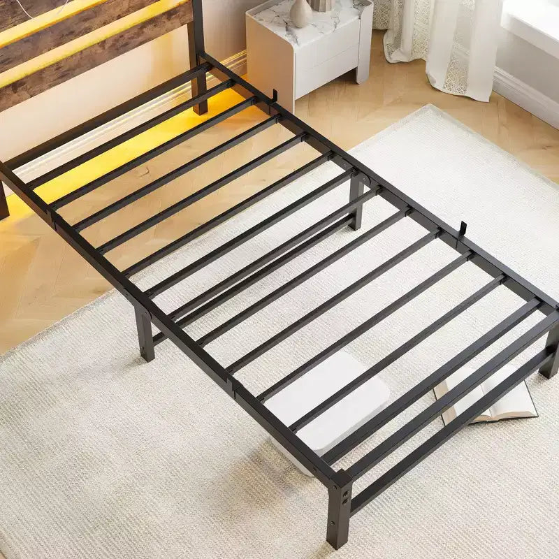 Struttura letto moderna con testiera contenitore, luci RGB e stazione di ricarica