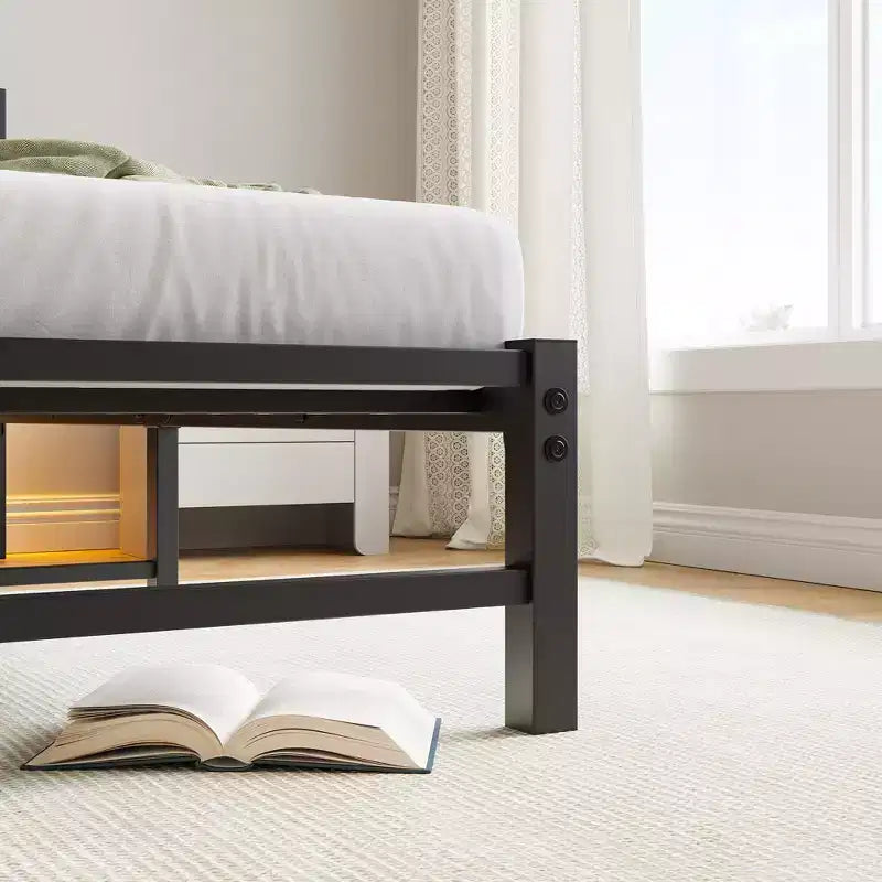 Struttura letto moderna con testiera contenitore, luci RGB e stazione di ricarica