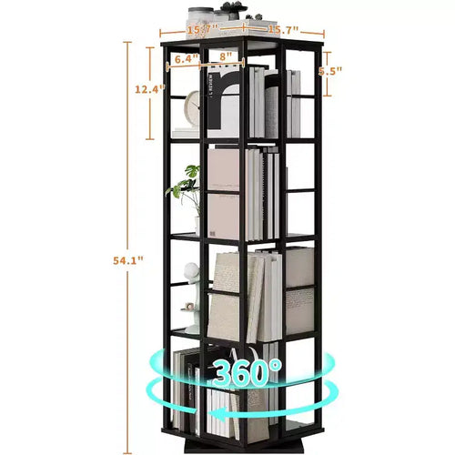 Libreria Girevole a 4 Livelli, Scaffale Rotante a 360° con Barre di Sicurezza, Design Salvaspazio per Soggiorno, Camera da Letto, Ufficio, Unità di Stoccaggio Autoportante