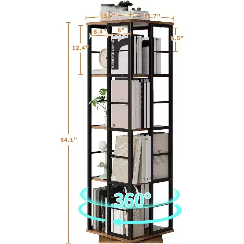 Libreria Girevole a 4 Livelli, Scaffale Rotante a 360° con Barre di Sicurezza, Design Salvaspazio per Soggiorno, Camera da Letto, Ufficio, Unità di Stoccaggio Autoportante