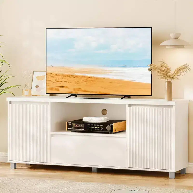 Fluted TV Stand for 65 in TV, Entertainment Center with Storage Drawer and Open Shelf, Modern TV Media Console Cabinet Furniture