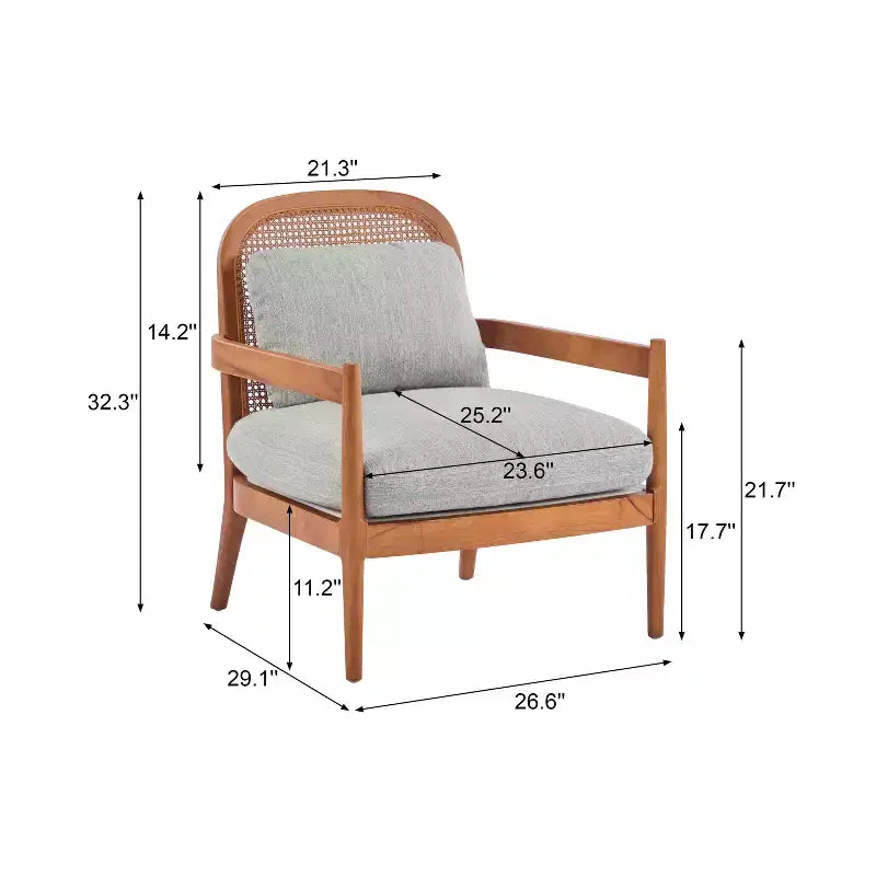 Set di 2 Poltrone Accent di Metà Secolo – Schienale in Rattan, Struttura in Noce, 67,5 cm, Grigio-Verde