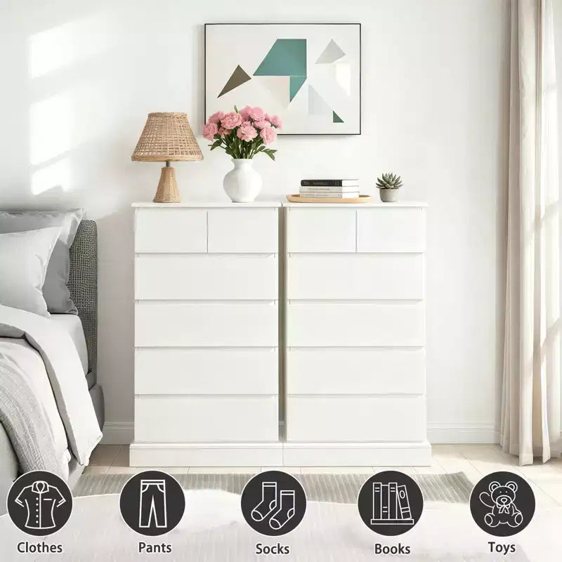Comò Verticale Alto per Camera da Letto – Cassettiera Moderna con Maniglia Nascosta, Mobile Contenitore in Legno