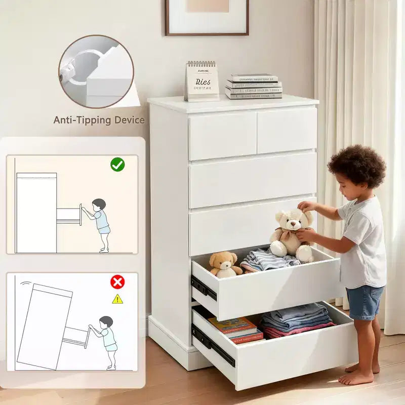Comò Verticale Alto per Camera da Letto – Cassettiera Moderna con Maniglia Nascosta, Mobile Contenitore in Legno