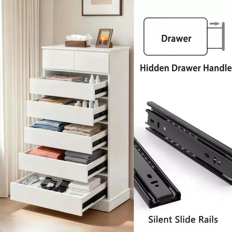 Comò Verticale Alto per Camera da Letto – Cassettiera Moderna con Maniglia Nascosta, Mobile Contenitore in Legno