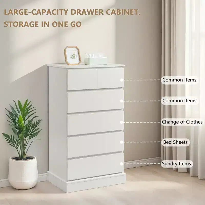 Comò Verticale Alto per Camera da Letto – Cassettiera Moderna con Maniglia Nascosta, Mobile Contenitore in Legno