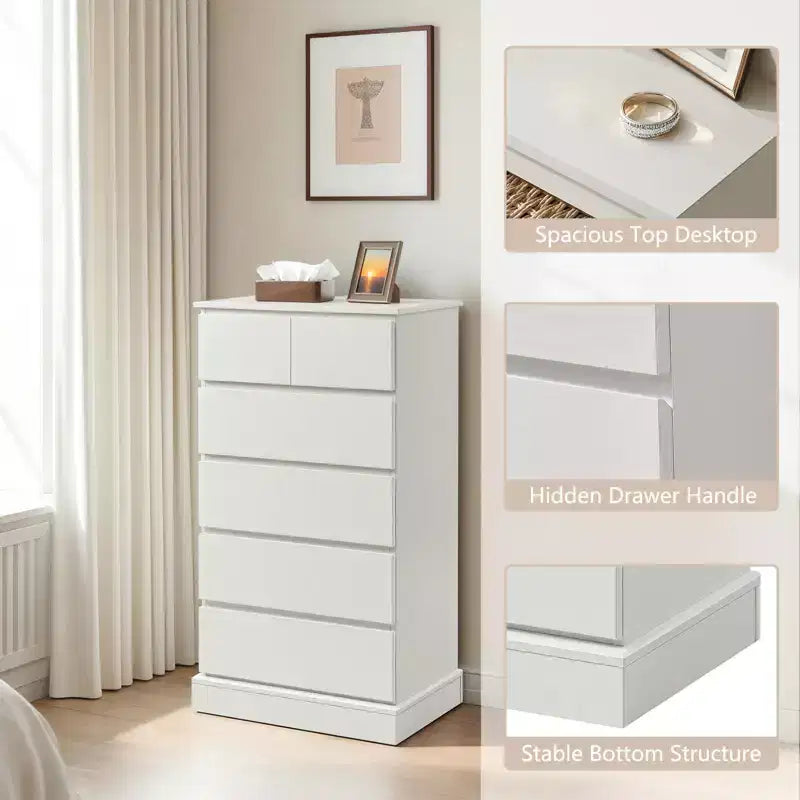 Comò Verticale Alto per Camera da Letto – Cassettiera Moderna con Maniglia Nascosta, Mobile Contenitore in Legno