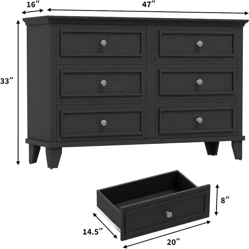Comò e porta TV rustico a 6 cassetti – Comò doppio ampio con maniglie vintage, legno