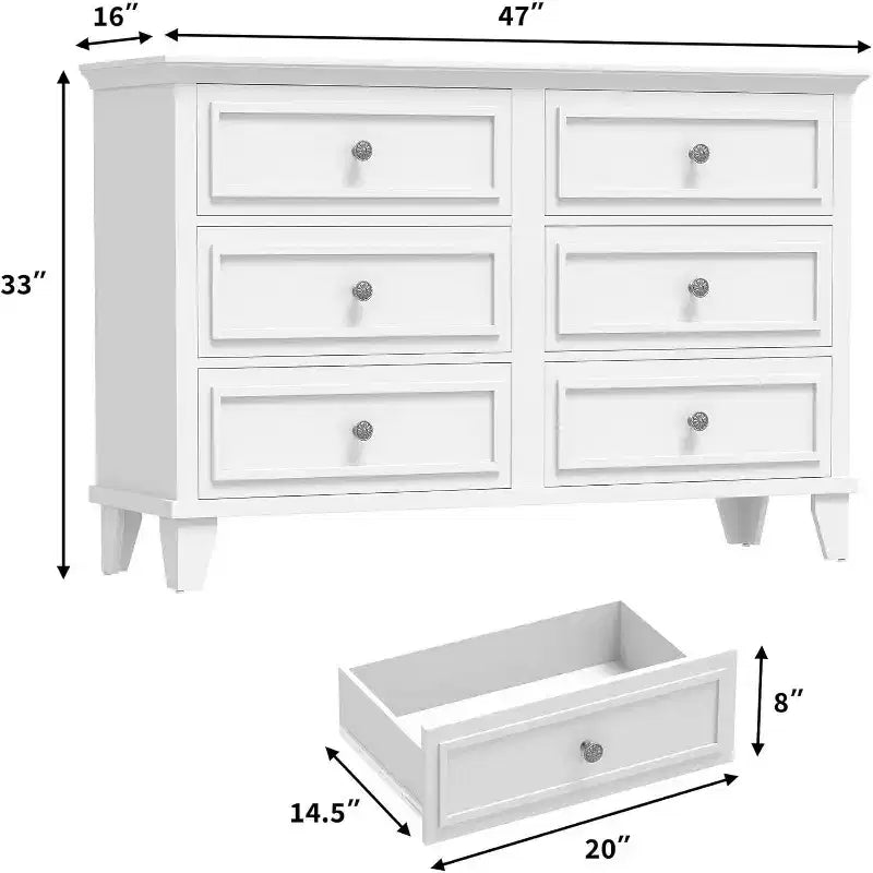 Comò e porta TV rustico a 6 cassetti – Comò doppio ampio con maniglie vintage, legno