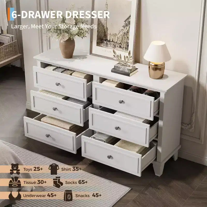 Comò e porta TV rustico a 6 cassetti – Comò doppio ampio con maniglie vintage, legno